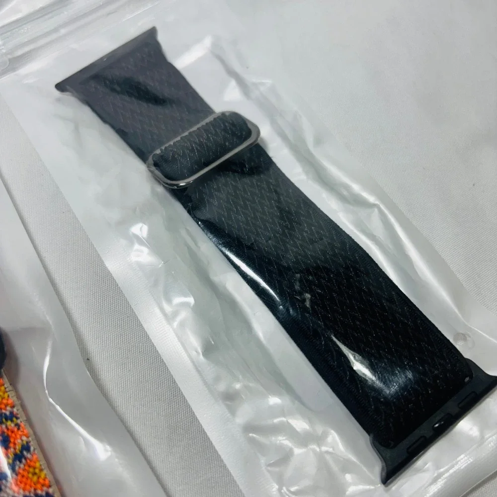 2 Pack Apple Watch Stretchy Solo Loop Bands Black Orange Boho 42-49mm